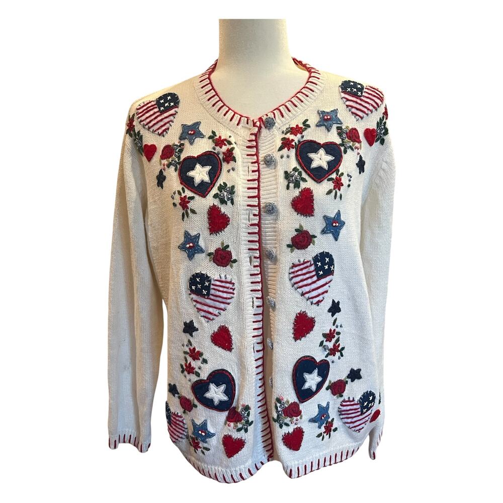 Vintage Heirloom Collectibles Embroidered Cardigan Sweater USA Large Cottagecore